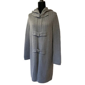 Aida Barni 100% Cashmere Hooded Duster Cardigan Sweater Heavy Chunky Knit